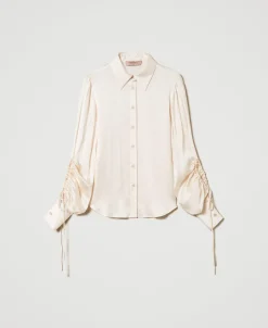 Camicia In Raso Martellato Con Oblò