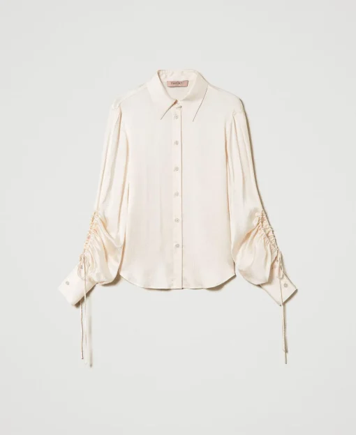 Camicia In Raso Martellato Con Oblò