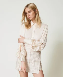 Camicia In Raso Martellato Con Oblò