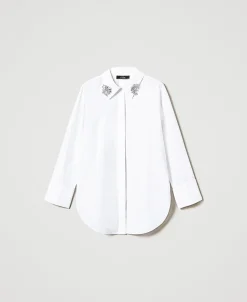 Camicia Over In Popeline Con Ricami