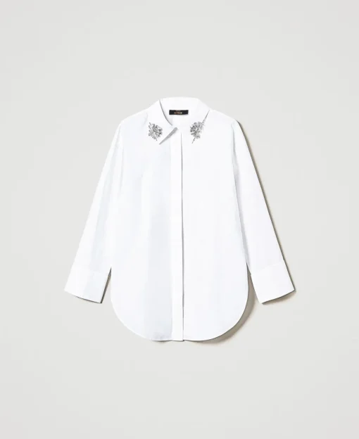 Camicia Over In Popeline Con Ricami