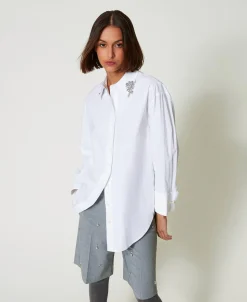 Camicia Over In Popeline Con Ricami