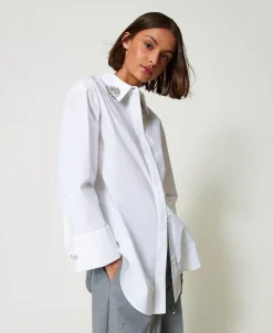 Camicia Over In Popeline Con Ricami