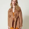 Cappotto Caban In Panno Double Misto Lana