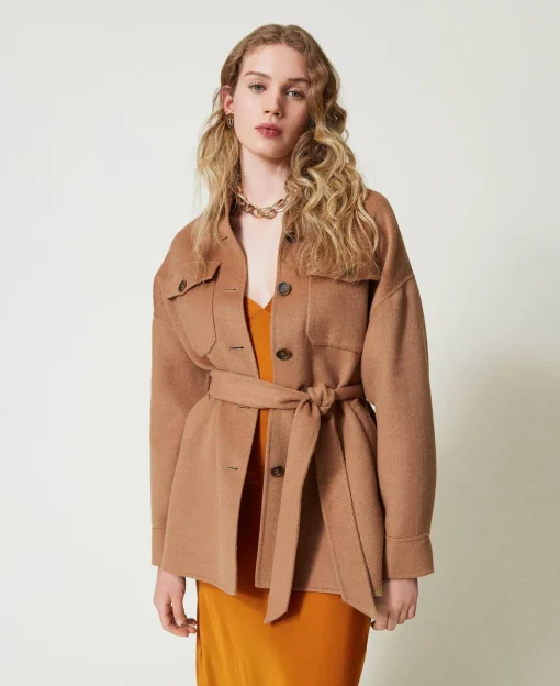 Cappotto Caban In Panno Double Misto Lana