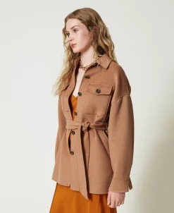 Cappotto Caban In Panno Double Misto Lana