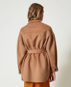 Cappotto Caban In Panno Double Misto Lana