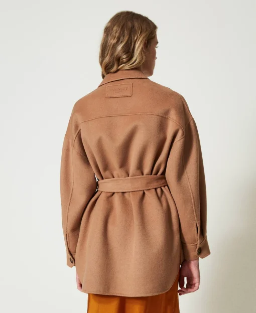 Cappotto Caban In Panno Double Misto Lana