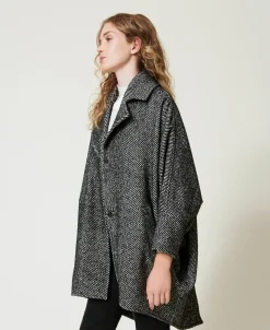 Cappotto Corto In Panno Bicolor