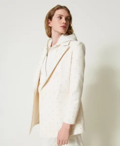 Cappotto Corto In Panno Con Strass