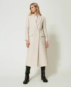 Cappotto Doppiopetto In Herringbone Misto Lana