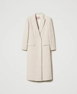 Cappotto Doppiopetto In Herringbone Misto Lana