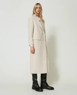 Cappotto Doppiopetto In Herringbone Misto Lana
