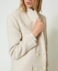 Cappotto Doppiopetto In Herringbone Misto Lana