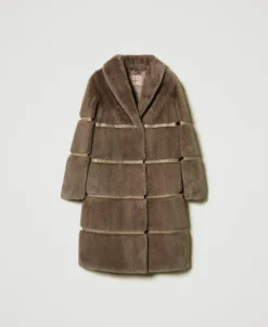 Cappotto In Faux Fur Con Intarsi