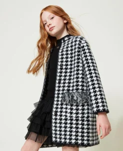 Cappotto In Maglia Jacquard Pied De Poule