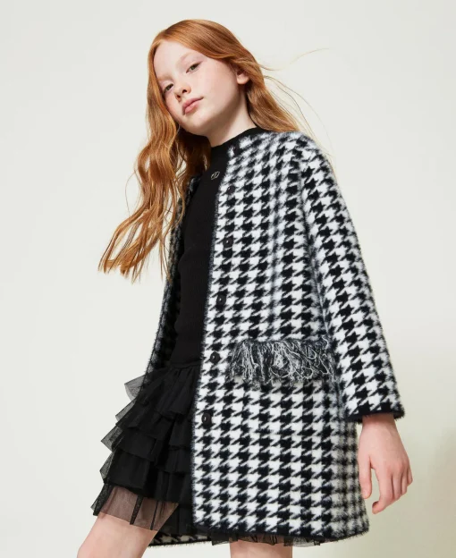 Cappotto In Maglia Jacquard Pied De Poule