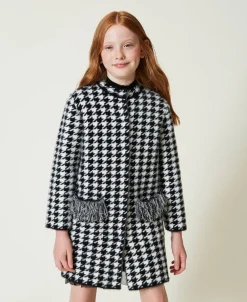 Cappotto In Maglia Jacquard Pied De Poule