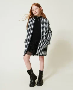 Cappotto In Maglia Jacquard Pied De Poule