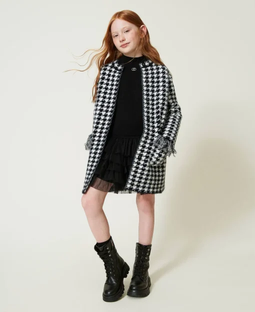 Cappotto In Maglia Jacquard Pied De Poule