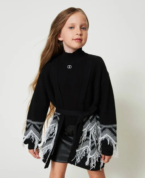 Cappotto In Maglia Misto Lana Con Frange