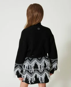 Cappotto In Maglia Misto Lana Con Frange