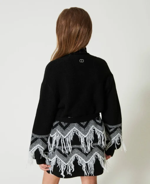 Cappotto In Maglia Misto Lana Con Frange