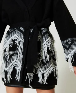 Cappotto In Maglia Misto Lana Con Frange