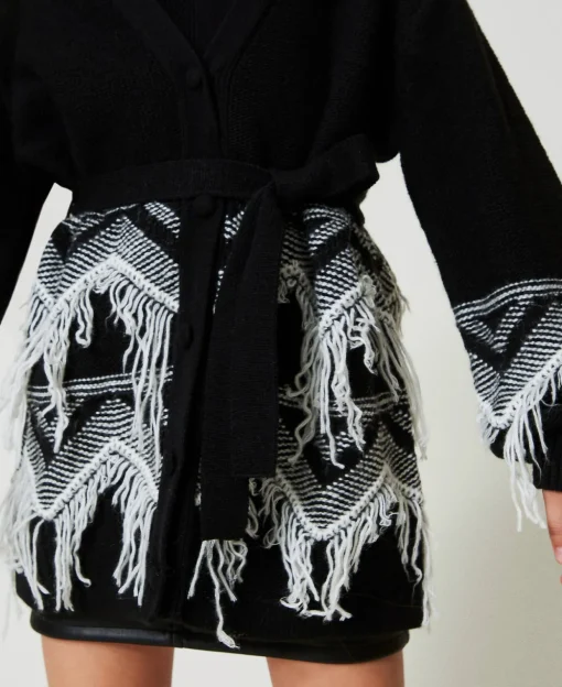 Cappotto In Maglia Misto Lana Con Frange