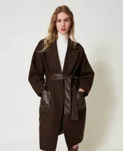 Cappotto In Misto Lana Con Tasche Effetto Pelle