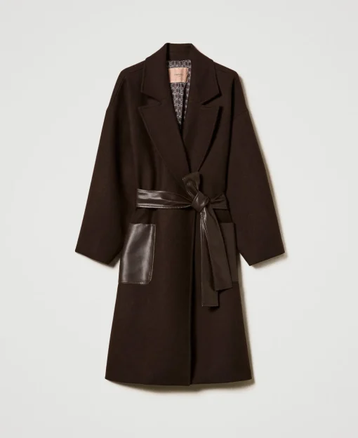 Cappotto In Misto Lana Con Tasche Effetto Pelle