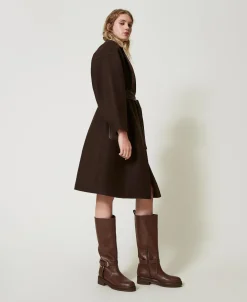 Cappotto In Misto Lana Con Tasche Effetto Pelle