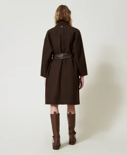Cappotto In Misto Lana Con Tasche Effetto Pelle