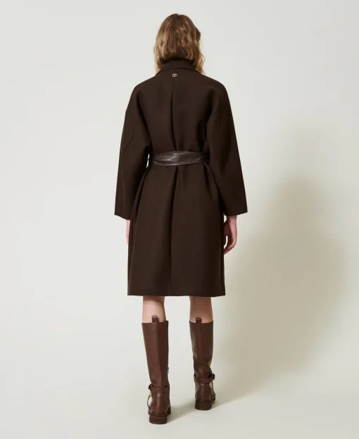 Cappotto In Misto Lana Con Tasche Effetto Pelle