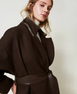 Cappotto In Misto Lana Con Tasche Effetto Pelle