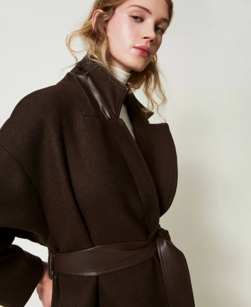 Cappotto In Misto Lana Con Tasche Effetto Pelle