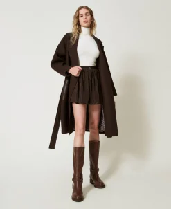 Cappotto In Misto Lana Con Tasche Effetto Pelle