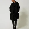 Cappotto In Panno Di Misto Lana E Faux Fur