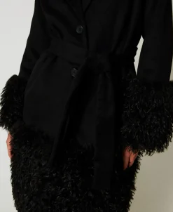 Cappotto In Panno Di Misto Lana E Faux Fur