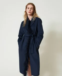 Cappotto In Panno Double Misto Lana Con Piume