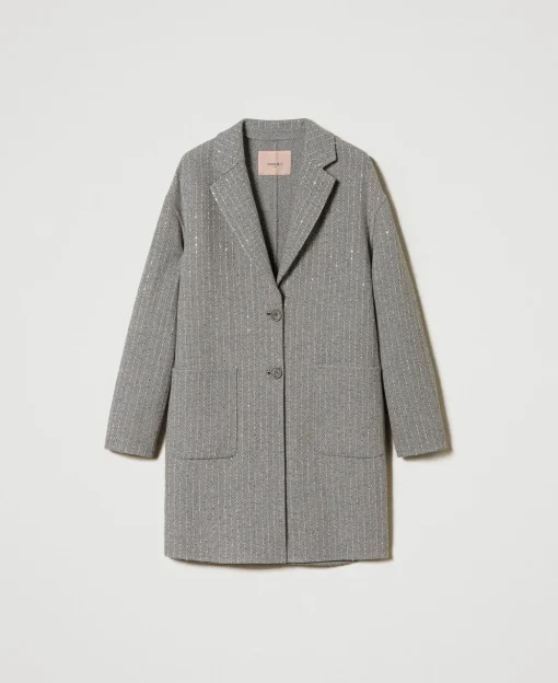 Cappotto In Panno Double Con Paillettes