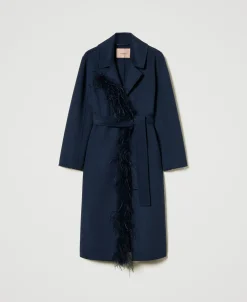 Cappotto In Panno Double Misto Lana Con Piume