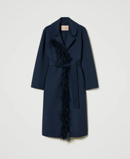Cappotto In Panno Double Misto Lana Con Piume