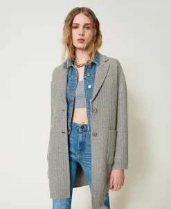 Cappotto In Panno Double Con Paillettes