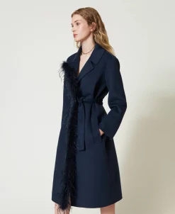 Cappotto In Panno Double Misto Lana Con Piume