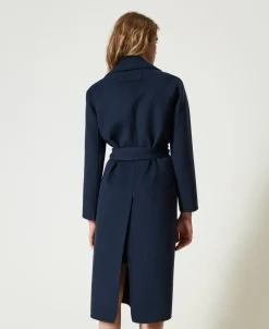 Cappotto In Panno Double Misto Lana Con Piume