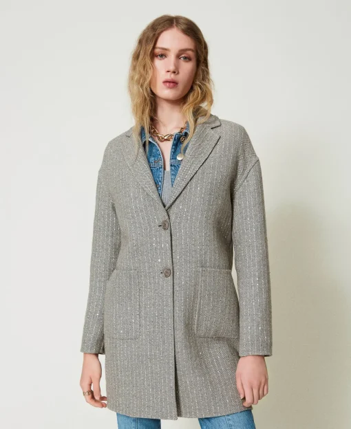 Cappotto In Panno Double Con Paillettes