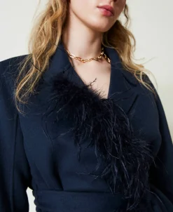 Cappotto In Panno Double Misto Lana Con Piume