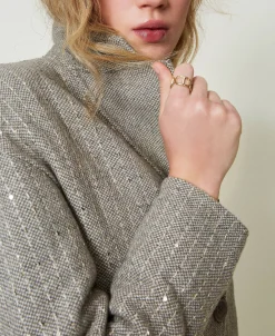Cappotto In Panno Double Con Paillettes