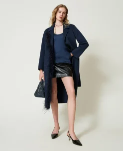 Cappotto In Panno Double Misto Lana Con Piume